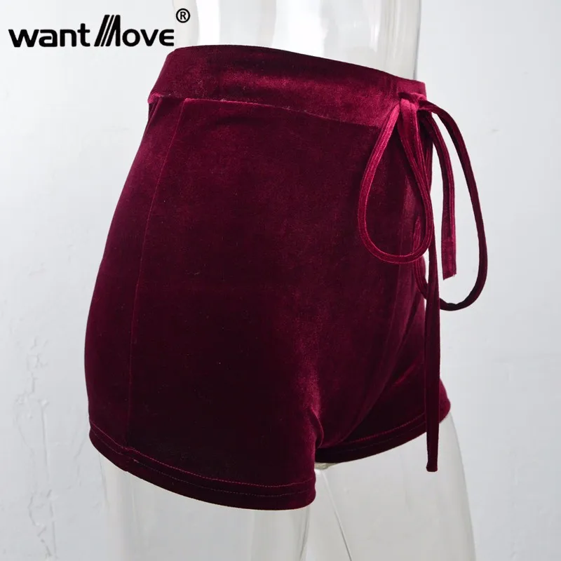 Wantmove, новинка, 5 цветов, S-XL, женские бархатные шорты с завязками, повседневные, высокая талия,, Осень-зима, сексуальные, элегантные, обтягивающие шорты, XD742