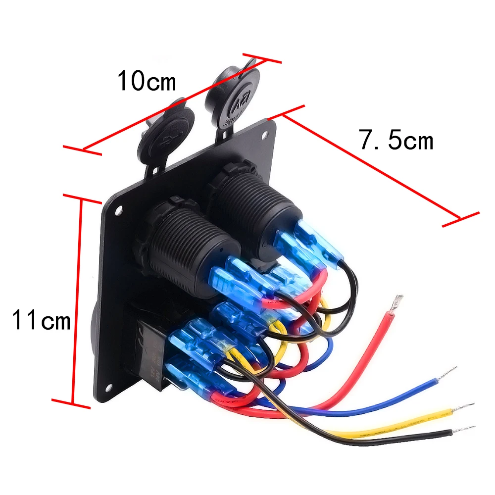 

WUPP Car-Styling Style 3 Gang Waterproof Rocker Switch Panel12V LED 3.1A Dual USB Cigarette Lighter Socket Adapter For Car Boat