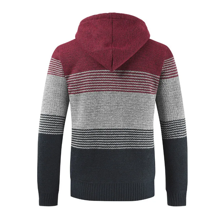 

Slim Striped Tops Sweater Blouse Men Casual Autumn Winter Zipper Fleece Hoodie Outwear Coat #1813 A#733