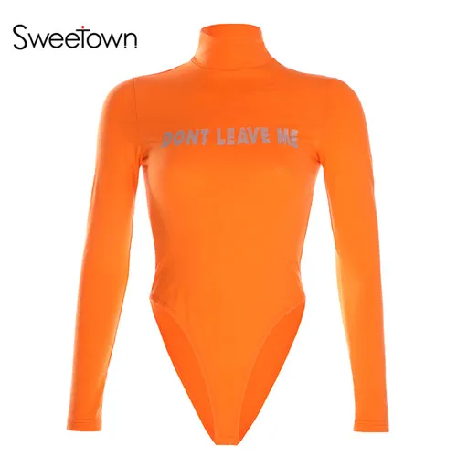 orange Sweetown осеннее платье-шорты с длинными рукавами и воланами, Женские Светоотражающие костюмы с буквенным принтом, сексуальный костюм в обтяжку - Цвет: orange