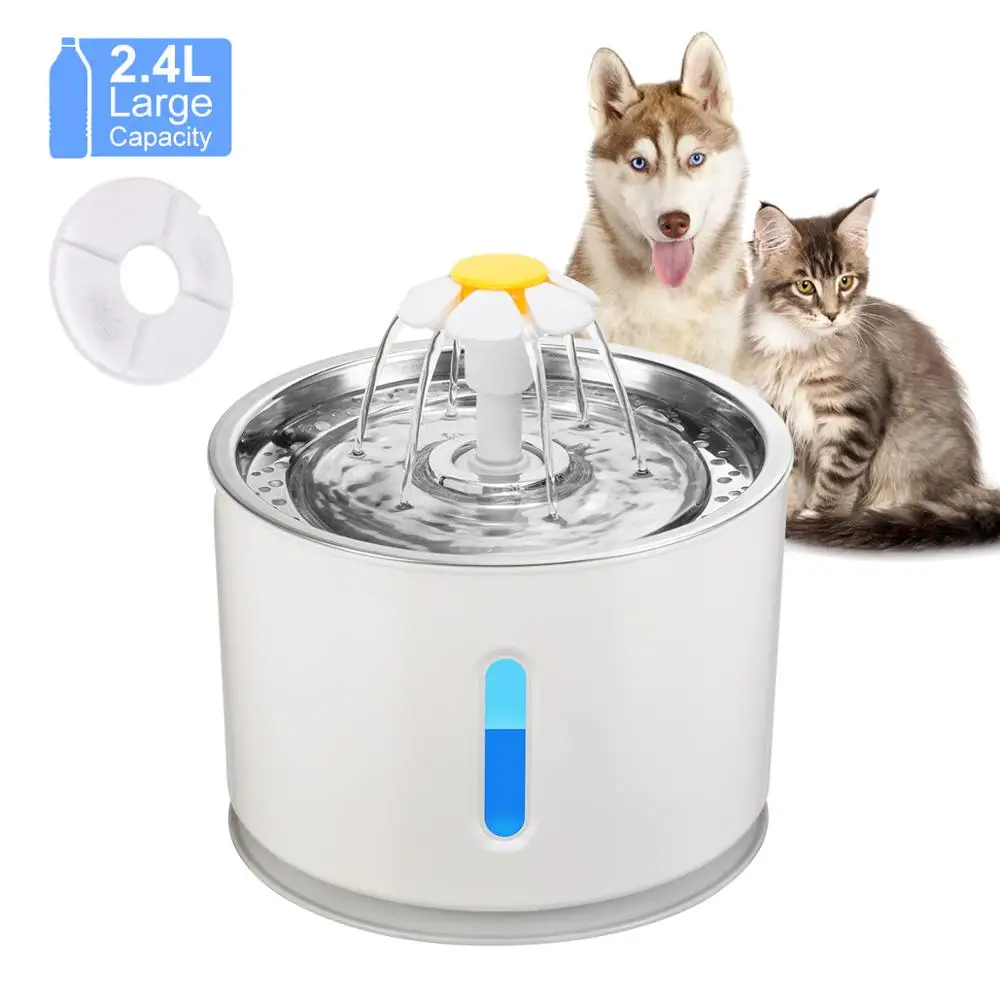 Alimentador automático de 2,4 L para gatos, filtro de bebida, fuente de agua automática para mascotas, dispensador de agua, tazón de beber de resorte grande con Led