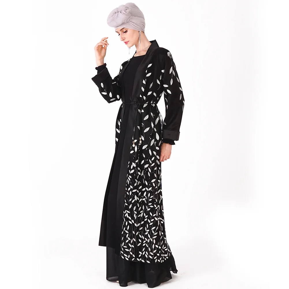 Кружевное Открытое платье хиджаб для мусульманок Абая Дубай вышивка пайетками