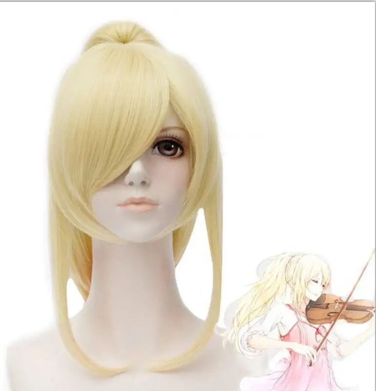 Блондинка Anogol длинные прямые ваша лежа в April Miyazono Kaori Золотой Блонд клип конский хвост Синтетический Косплей парик для Хэллоуина - Цвет: Блондинка