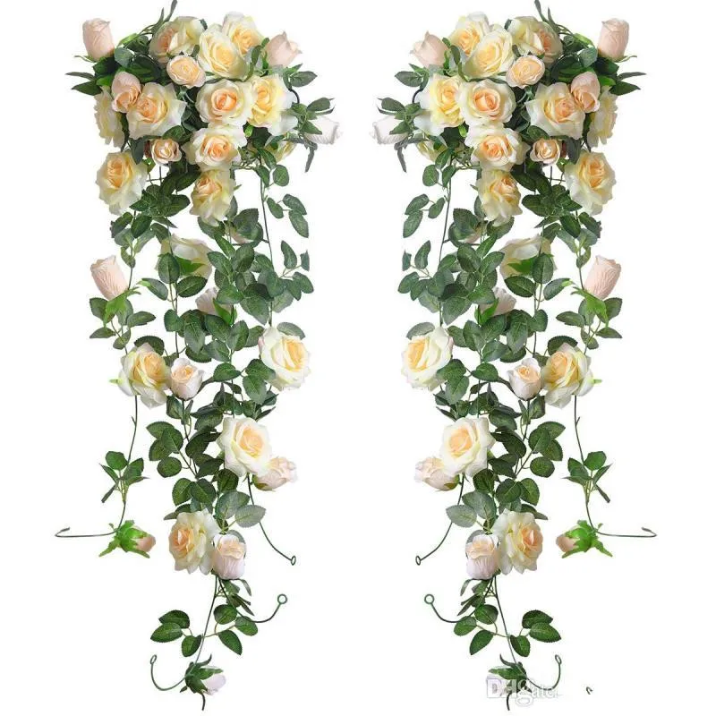 

6.5Ft Artificial Rose Vine Silk Flower Garland Hanging Baskets flower rattan Home Outdoor Wedding Arch Garden Wall Decor