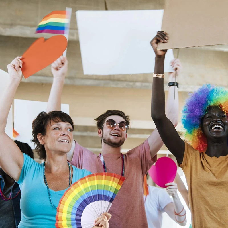 12 штук радужные вентиляторы складные красочные ручной вентилятор летние