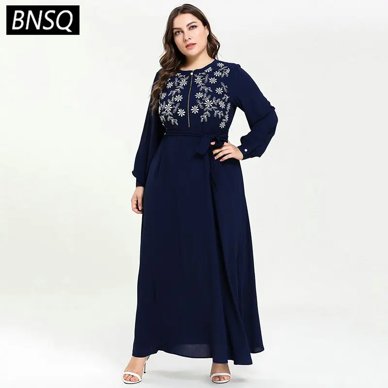 BNSQ длинное платье макси с цветочной вышивкой для женщин большие размеры