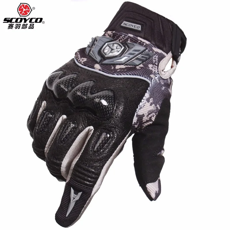 SCOYCO MX49 перчатки из натуральной кожи перчатки из углеродного волокна moto rcycle перчатки Dirt moto para guantes moto cross Off Road ATV гоночные перчатки - Цвет: Серый