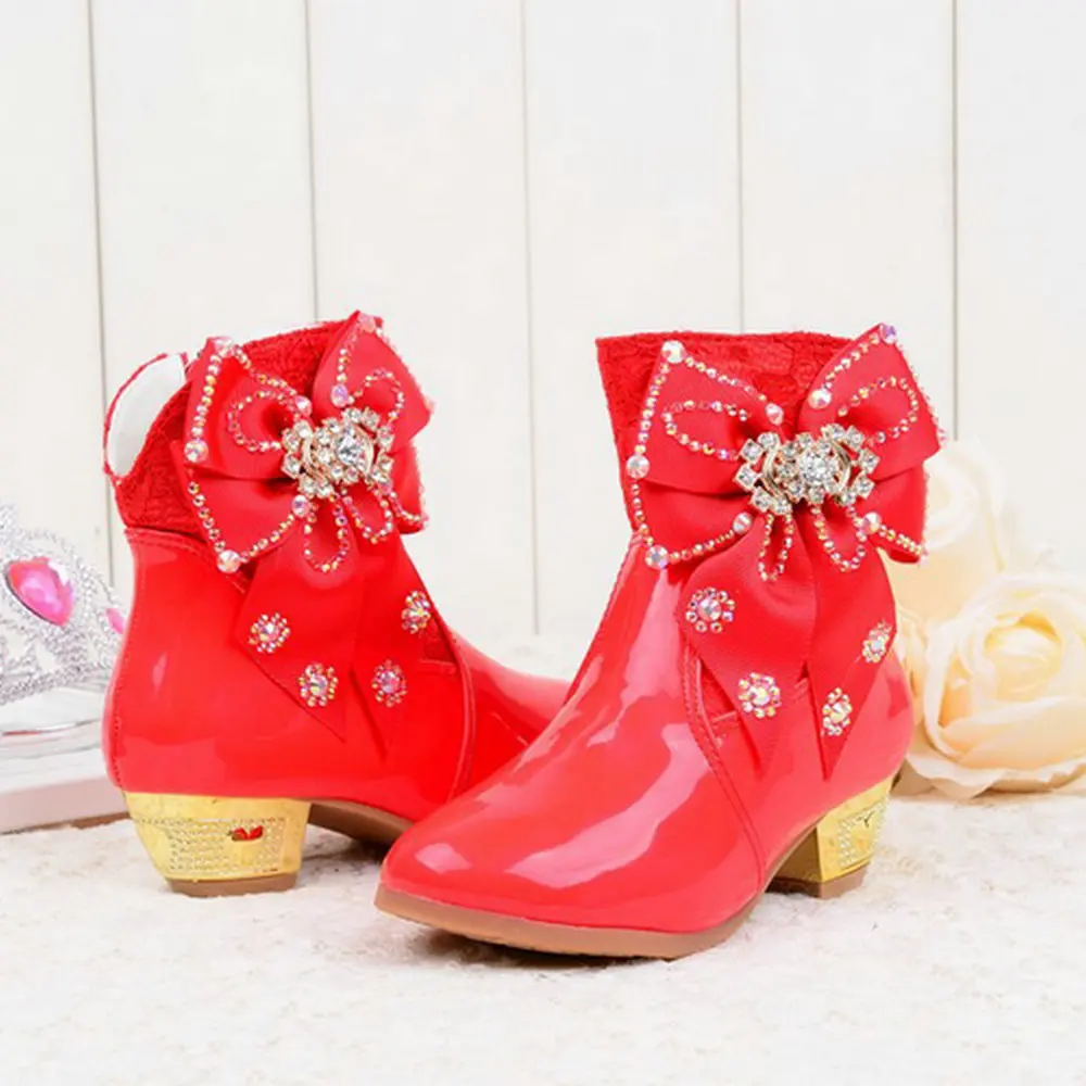 Модная зимняя одежда для девочек высотой до середины икры на высоком каблуке