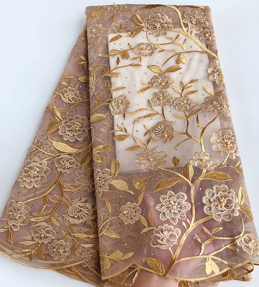 Простое золото эксклюзивная вышивка французское кружево африканская сетка тюль