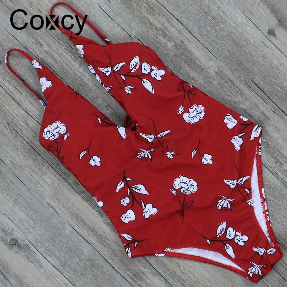Coxcy 2018 One Piece Bikini Sexy Bodysuit Bandage Swimsuit Women Swimwear Print Cut Out Beach Wear Bathing Suit Monokini | Спорт и