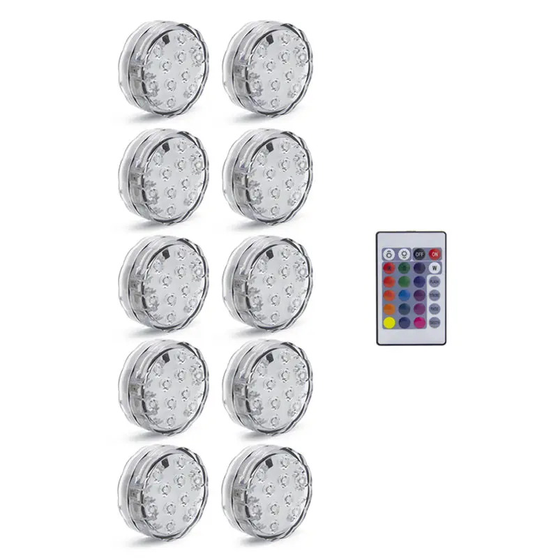 1 control 10 lghts 10 светодиодный RGB погружной светильник с дистанционным управлением, на батарейках, подводный Ночной светильник, напольная ваза, чаша, садовые вечерние украшения - Испускаемый цвет: 1 control 10 lghts
