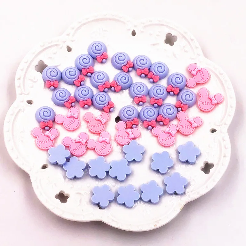 20 шт./лот смешанные цветы Микки Мультяшные кабошоны из смолы с плоской задней