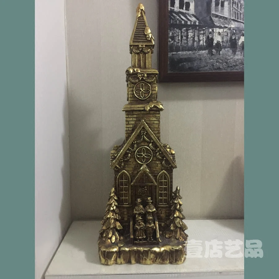 Европейский ретро золотой Часовня Архитектурный Орнамент Рождественская