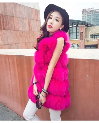 Женский жилет средней длины из искусственного меха однотонная Верхняя одежда