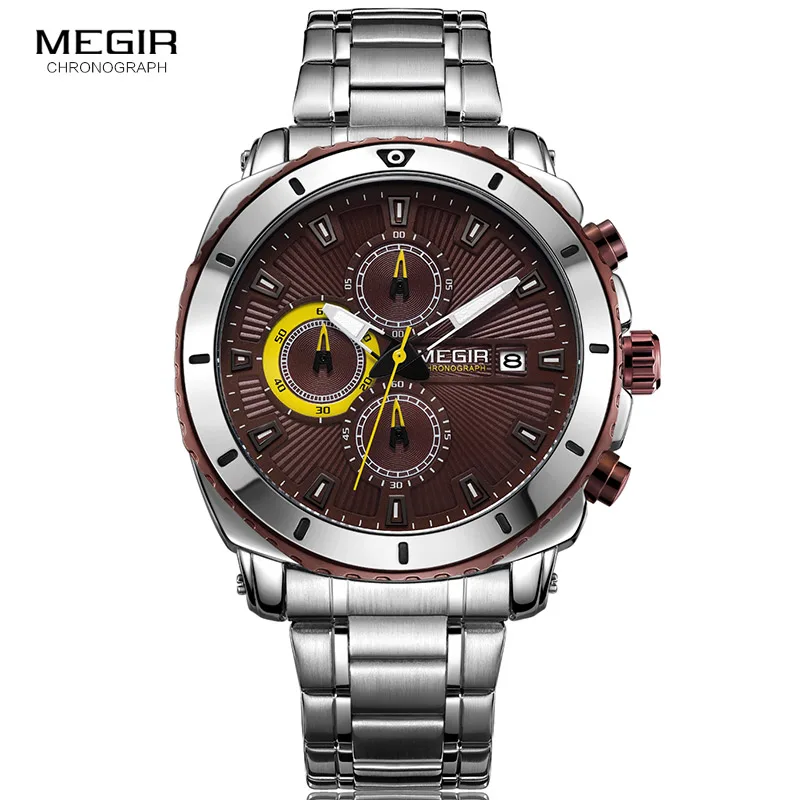 

New MEGIR Watches Mens Top Luxury Brand Steel Strap Quartz Wristwatch Men Military Army Sport Clock Chronograph Male Watch 2075