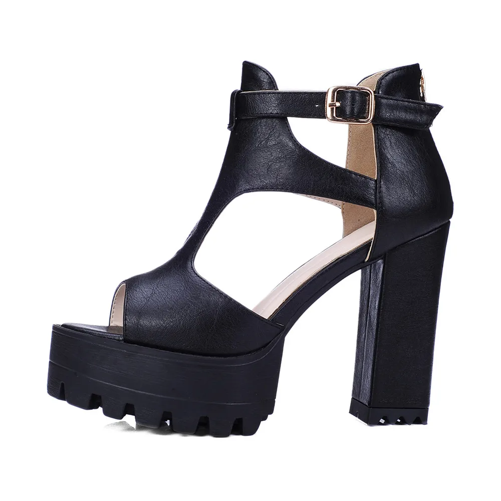 

Smeeroon 2020 summer new style fashion extreme high thin heels peep toe platform sandals with buckle black party women shoes