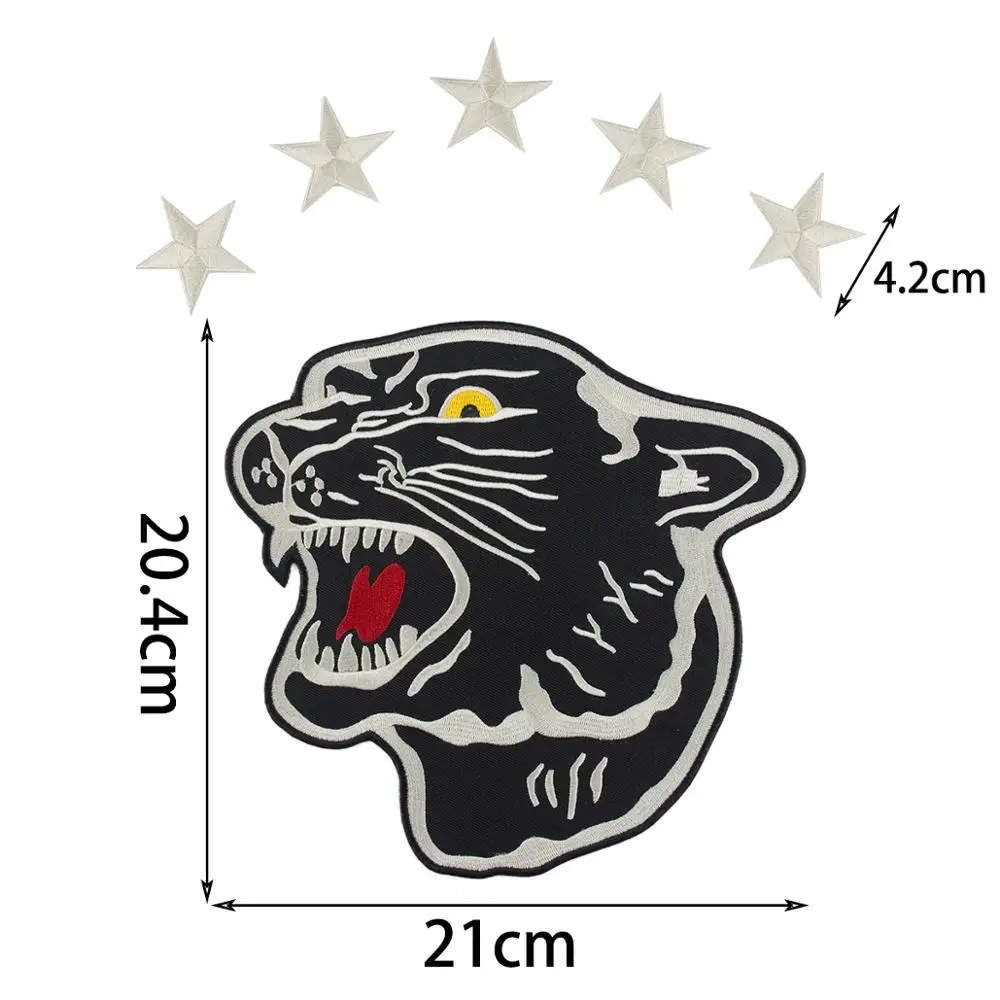 Черный Тигр со звездами сзади куртка вышитые нашивки для одежды Железный на DIY
