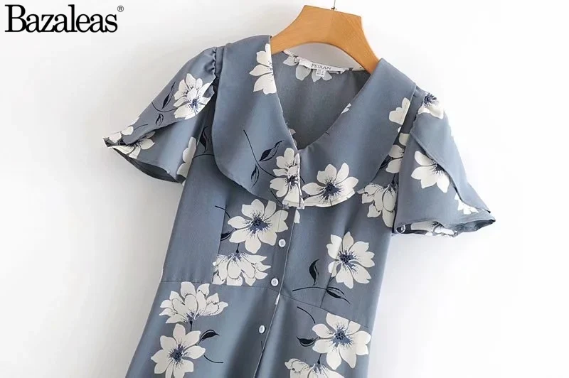Летнее тонкое платье с рукавами-лепестками vestidos, синее платье с цветочным принтом, женские модные платья с длинными оборками, центральные значки