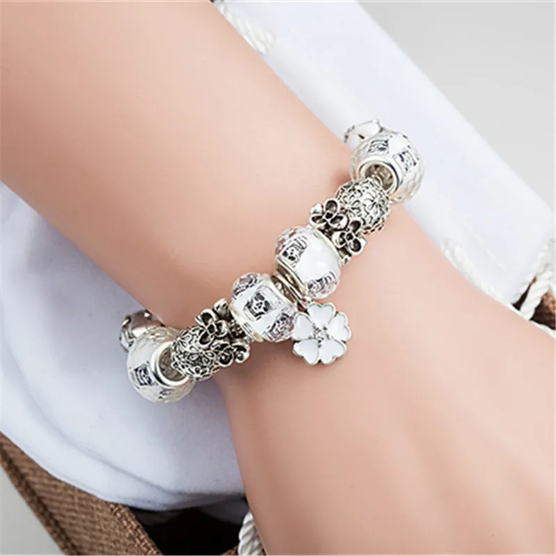 Женский браслет с подвеской в виде цветка белыми бусинами шамиа 2019|Браслеты