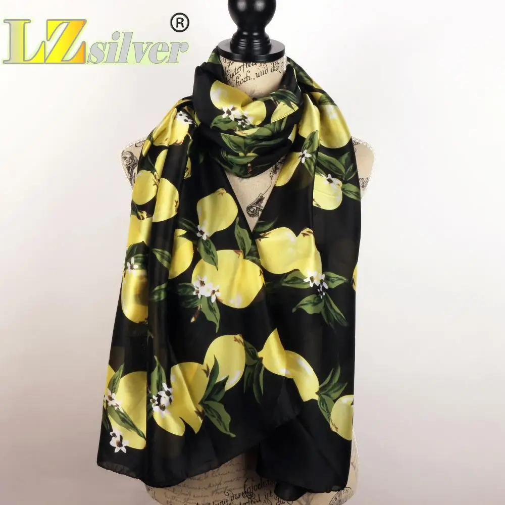 Черный и зеленый фрукты шаблон женская Мода Атласная Длинные Шали Обруча Пляж 100%