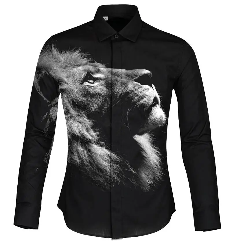 black Cloudstyle, 3d, Лев, взгляд на небо, принт, рубашка с длинными рукавами, camisa masculina, Черная Мужская Повседневная рубашка, модный дизайн, Ou код - Цвет: black