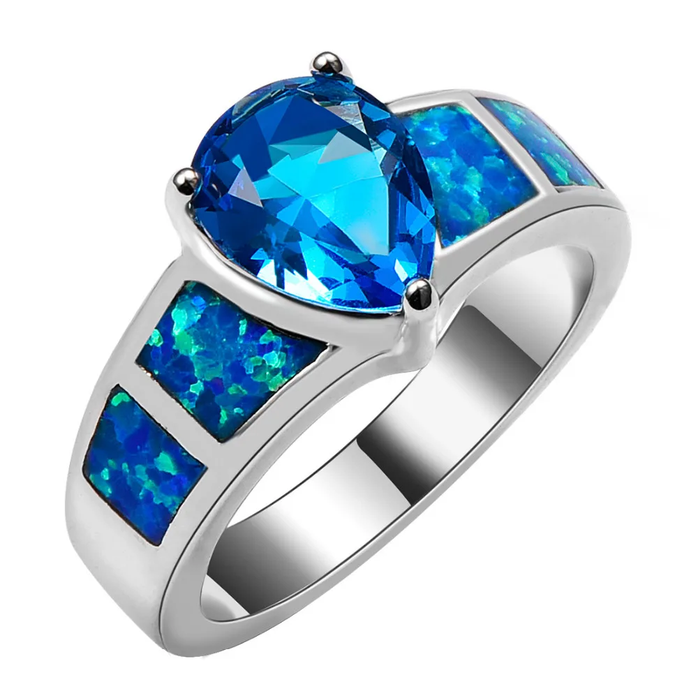 

Blue Fire Opal With Blue Crystal Zircon 925 Sterling Silver Ring Beautiful Jewelry Size 6 7 8 9 10 R1382