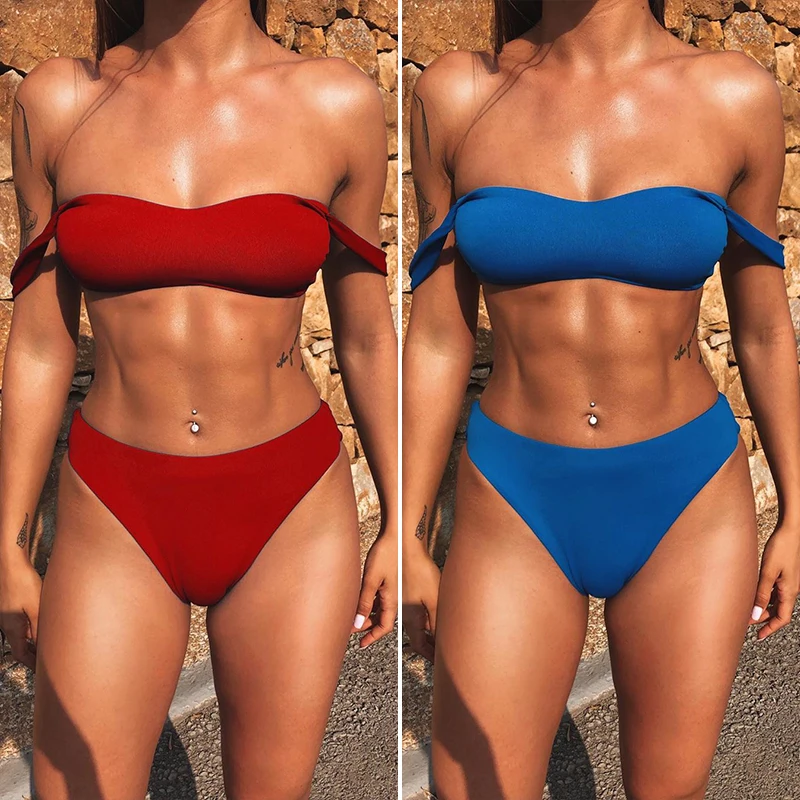 Бандо купальник женский купальный костюм с высокой талией бикини набор