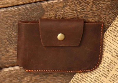 Brown Horizontal Винтажный кредитный держатель для карт Crazy Horse из натуральной кожи, кошелек из итальянской кожи, простой кошелек для монет с защелкой, держатель для ID, чехол, старый - Цвет: Brown Horizontal