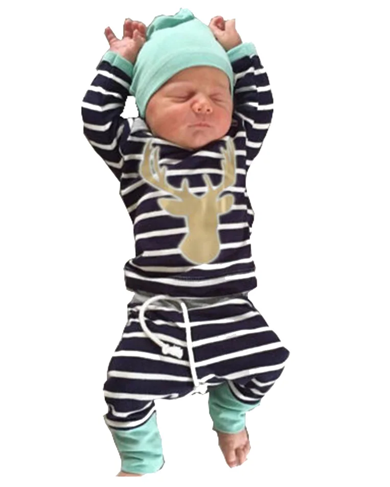 Новинка года новорожденных Bebes кукла трансфер до Одежда для маленьких мальчиков и девочек с длинными рукавами в полоску Топы Брюки шляпы одежда, 3 предмета в комплекте комплект Одежда для малышей для новорожденных - Цвет: Многоцветный
