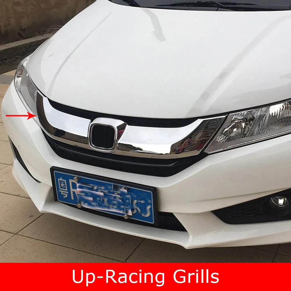up-racing grill Для Honda City- АБС ХРОМ наружный передний Центральная решетка обшивка полоски решетка Streamer автомобиля Передняя Защитная панель бампера полоски - Цвет: up-racing grill