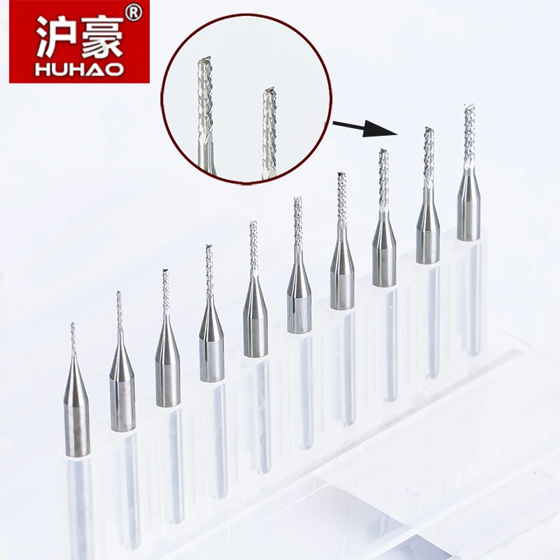 

HUHAO 10pcs/lot Shank 3.175mm Carbide Tungsten Corn PCB Milling Cutter Bits End Mill CNC Router Bits Dia. 0.6mm-3.175mm