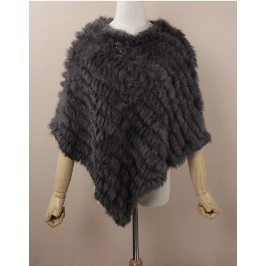 On Sale Fashion Women's Genuine Rabbit Fur Knitted Cape Shawl Poncho Coat Jacket images - 6
