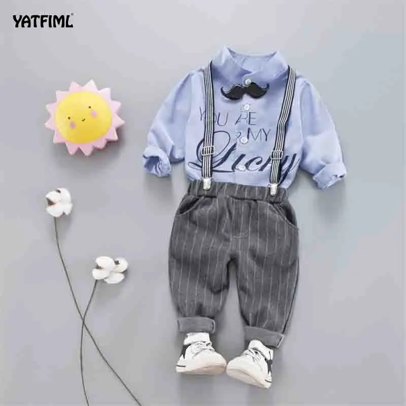 YATFIML/весенние детские костюмы, блейзеры рубашка для маленьких мальчиков, комбинезоны, пальто костюм с галстуком праздничная одежда для мальчиков хлопковая детская одежда - Цвет: blue