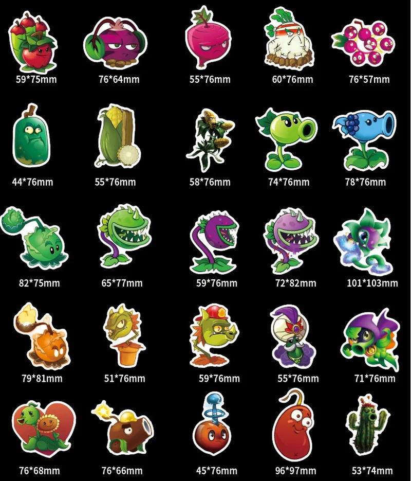 

50/100 Pcs/Set Plants Vs Zombies wall stickers Hot mobile game PVZ Mini Bubble stickers for Kids Stationery toys Stickers