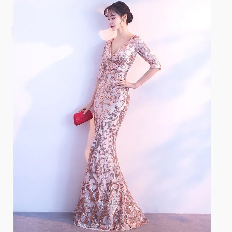 Женское длинное платье с блестками золотым Пейсли бисером v образным вырезом и