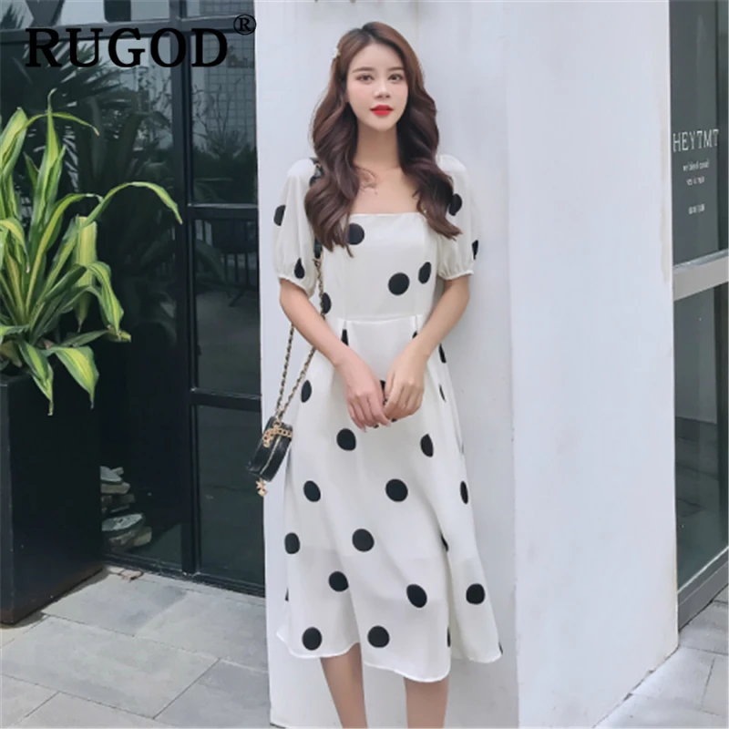 RUGOD элегантное женское платье в горошек корейское шикарное шифоновое с