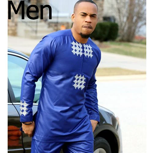 men royal blue H& D африканских мужчин одежда для маленьких мальчиков Мужская рубашка dashiki Африка Базен riche наряд Одежда Топы брючный костюм vetement африкен - Цвет: men royal blue