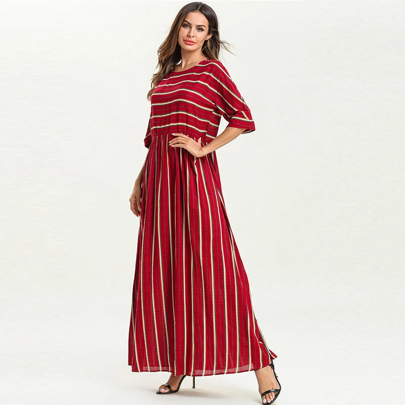 Женское мусульманское платье в полоску Jubah элегантное макси с длинным рукавом