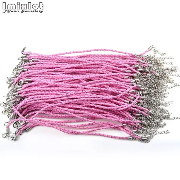 Pink 10 шт./лот 7,5 дюймов браслеты и браслеты PU браслет карамельный цвет PU вязаный браслет, кожаный шнур браслет - Окраска металла: Pink