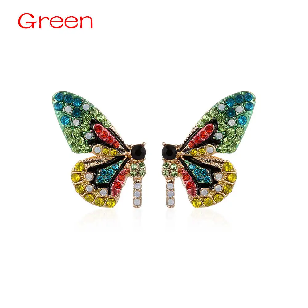 green Новинка, Европейская и американская мода, индивидуальная короткая бабочка, для ногтей, цветная дрель вечерние аксессуары, серьги для ногтей, Brincos Mujer - Окраска металла: green