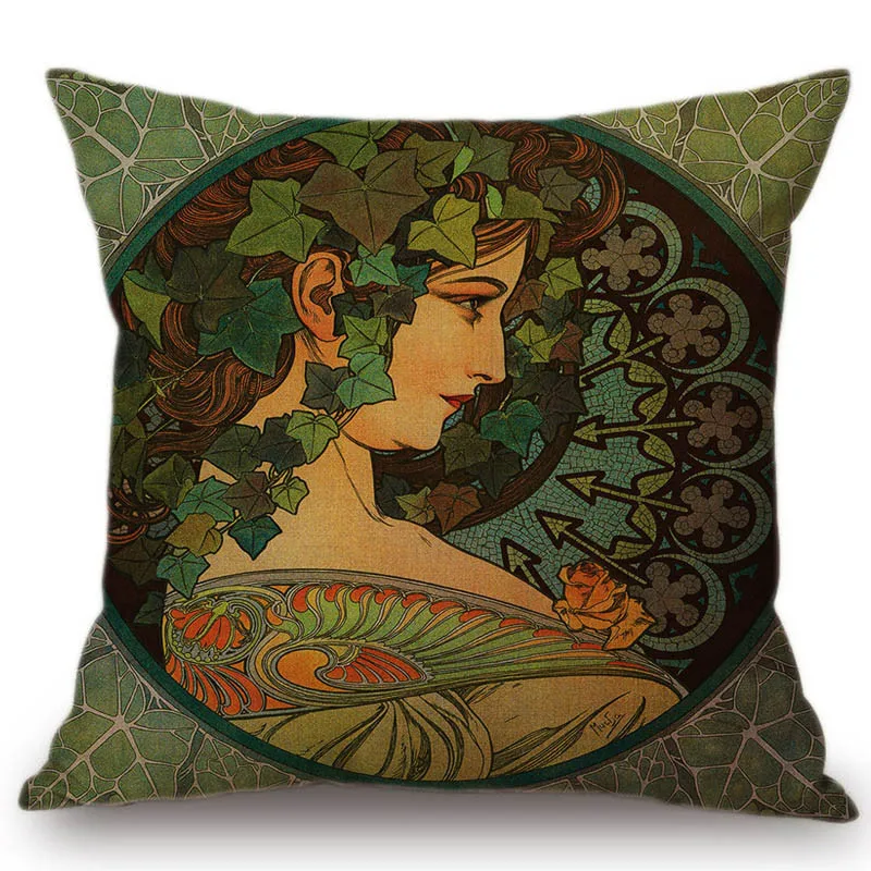 13 Винтажная Европейская художественная Nouveau Mucha галерея декоративная подушка для дивана чехол красивая девушка хлопок лен Роскошный чехол для подушки - Цвет: 13