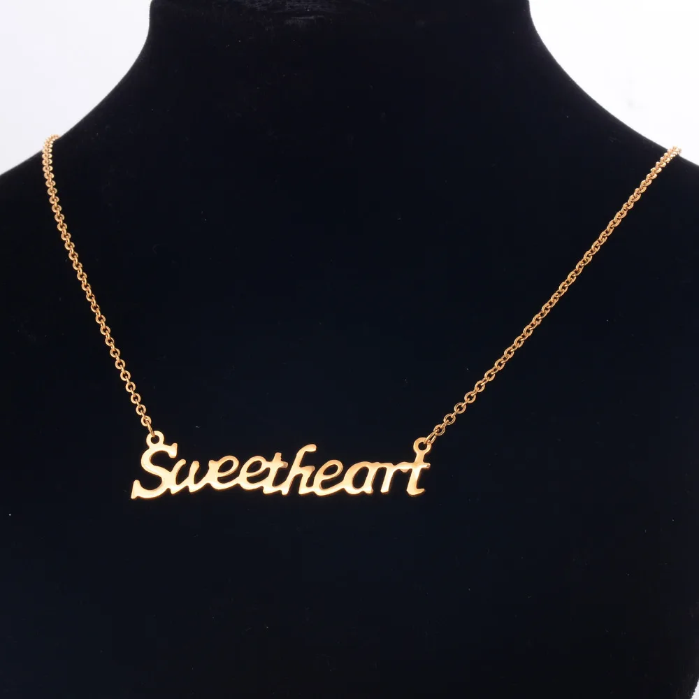 Новая мода Золотой цвет из нержавеющей стали Милая кулон букв ожерелье s для
