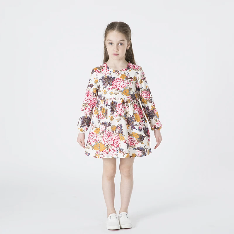 Hot Sale Spring Summer New 2017 European Style Girl Dress Baby Girls Print Flowers Floral Dresses Cotton Kids Clothes | Детская одежда