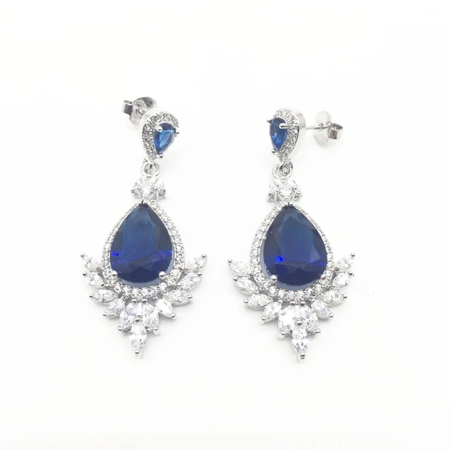 Женские длинные серьги с фианитами в форме капли воды|long drop earrings|long earringsbridal long