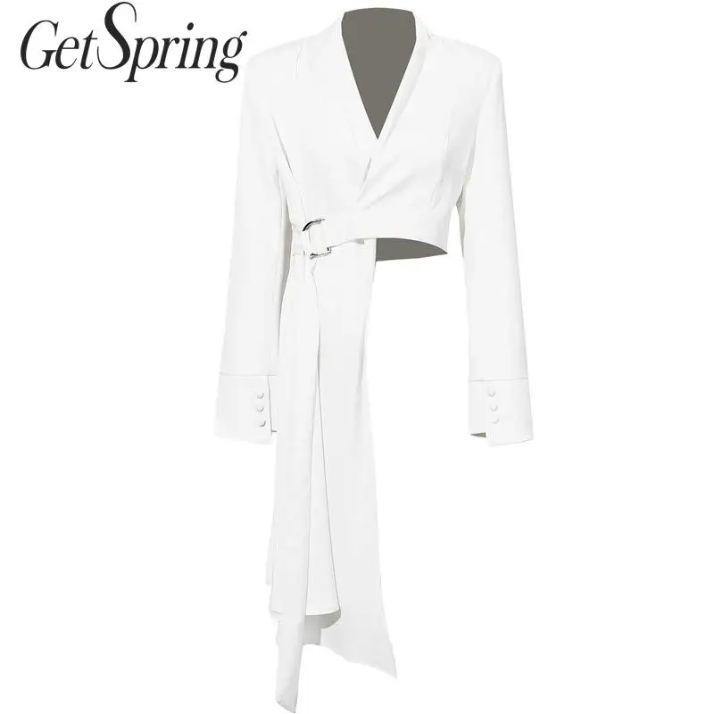 Женский короткий Блейзер GETSPRING винтажный белый пиджак с v-образным вырезом и