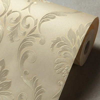 Beige Европейский стиль Дамаск 3D стерео тисненые нетканые Дамасские обои домашний Декор Гостиная Спальня ТВ фон обои 3D - Цвет: Beige