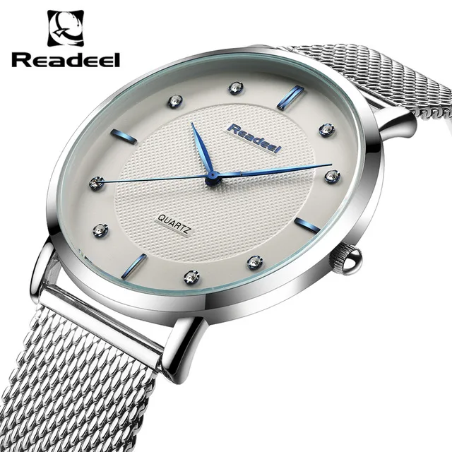Readeel Men's business watches wrsitwatch steel mesh strap quartz-watch Ultra-thin ultra clock relogio masculino | Наручные часы
