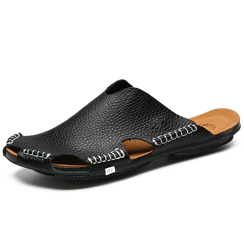 Шлепанцы ZFTL мужские из натуральной кожи повседневные тапки с отверстиями для