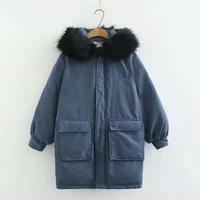 large size cotton coat female korean version college wind fat plus fertilizer increase fur collar hooded long loose jacket thick