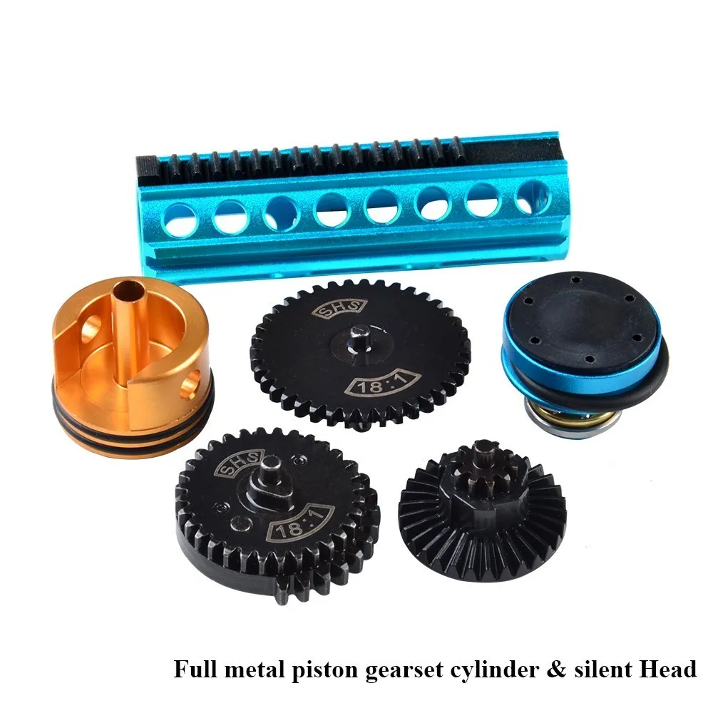 Gearset and PC Аксессуары для пейнтбола, охоты, SHS, гриб, немой крутящий момент, металлический поршень, головка цилиндра, набор, коробка передач V.2/3, AEG запчасти - Цвет: Gearset and PC